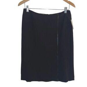 Vintage Gianni Womens Faux Leather Trim Wool Blend Front Slit Skirt Black Size 8